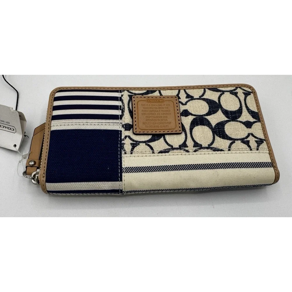 NEW Vintage coach Patchwork Long Wallet Navy And Cream Solid And Stripe GC PT3